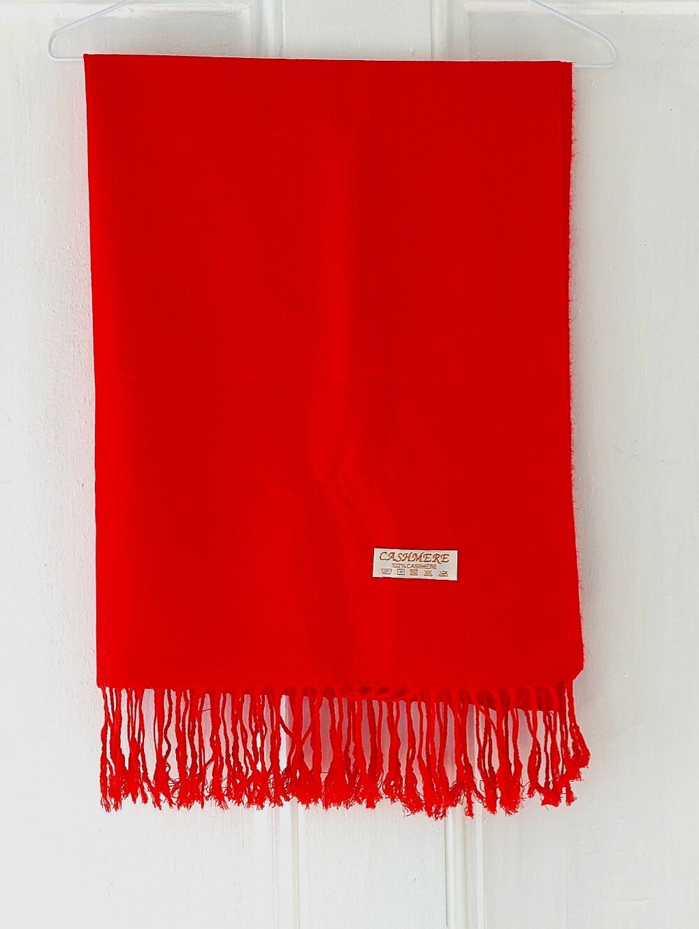 100% Cashmere Crimson Red Scarf Winter Wrap Shawl Cozy Tassel Pashmina Muffler